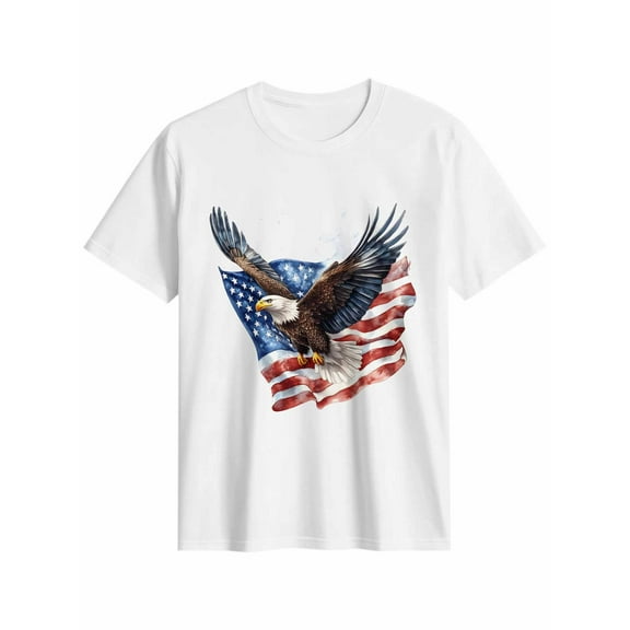 Women's T-Shirt Retro Bald Eagle US Flag Patriotic Short Sleeve Casual Tee Classic Crew Neck T Shirt for Women White, M