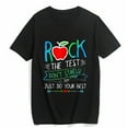 thumbnail image 1 of Women's T-Shirt Rock The Test Teacher Testing Day Rainbow Teacher Casual Short Sleeve Top Black X-Large, 1 of 4