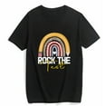 thumbnail image 1 of Women's T-Shirt Rock The Test Test Day Teacher Testing Day Rainbow Leopard Casual Short Sleeve Top Black 3X-Large, 1 of 4