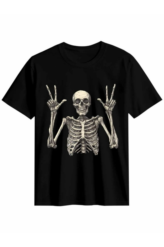 Women's T-Shirt Rocking Funny Skeleton Short Sleeve Casual Tee Classic Crew Neck T Shirt for Women Black, 3XL
