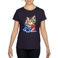 thumbnail image 1 of Women's T-Shirt Short Sleeve - American Flag 4th of July Kitty, 1 of 5