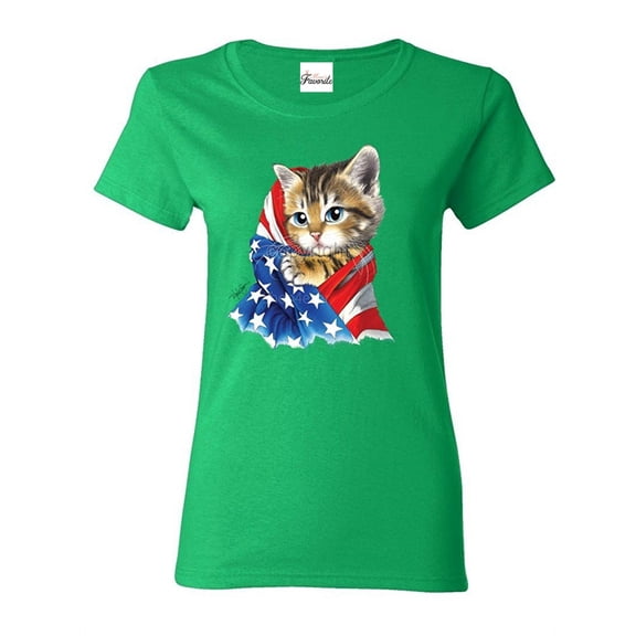 Women's T-Shirt Short Sleeve - American Flag Cat