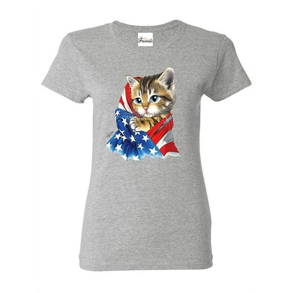 Women's T-Shirt Short Sleeve - American Flag Cat