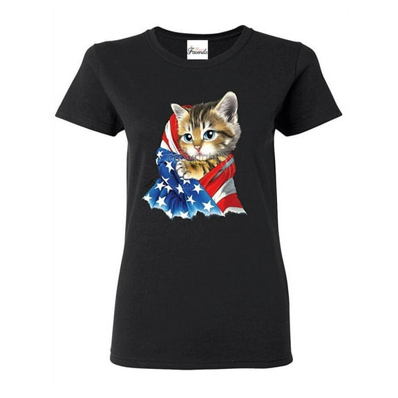 Women's T-Shirt Short Sleeve - American Flag Cat