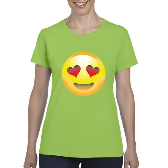 Women's T-Shirt Short Sleeve - Emoji Heart-Shaped Eyes