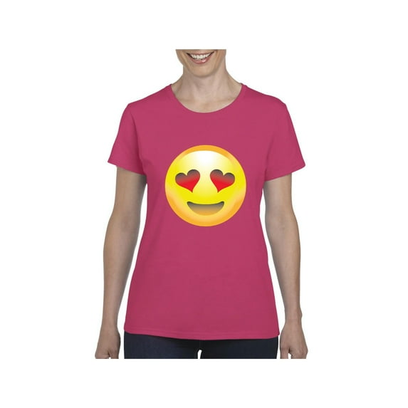 Women's T-Shirt Short Sleeve - Emoji Heart-Shaped Eyes