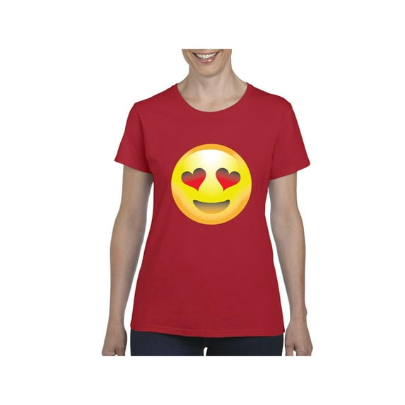 Women's T-Shirt Short Sleeve - Emoji Heart-Shaped Eyes