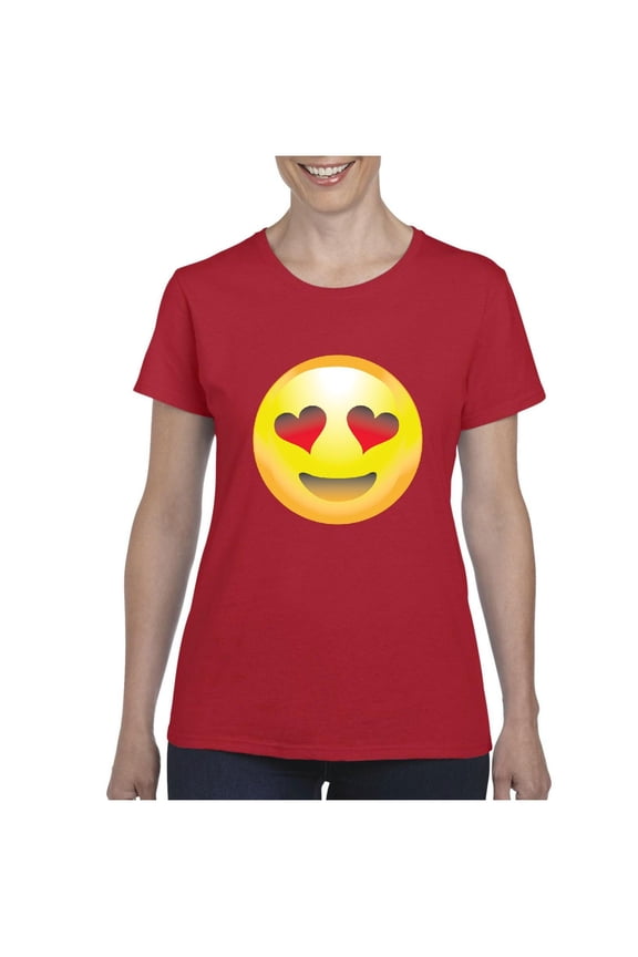 Women's T-Shirt Short Sleeve - Emoji Heart-Shaped Eyes