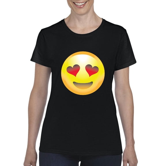 Women's T-Shirt Short Sleeve - Emoji Heart-Shaped Eyes