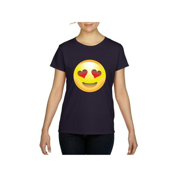 Women's T-Shirt Short Sleeve - Emoji Heart-Shaped Eyes
