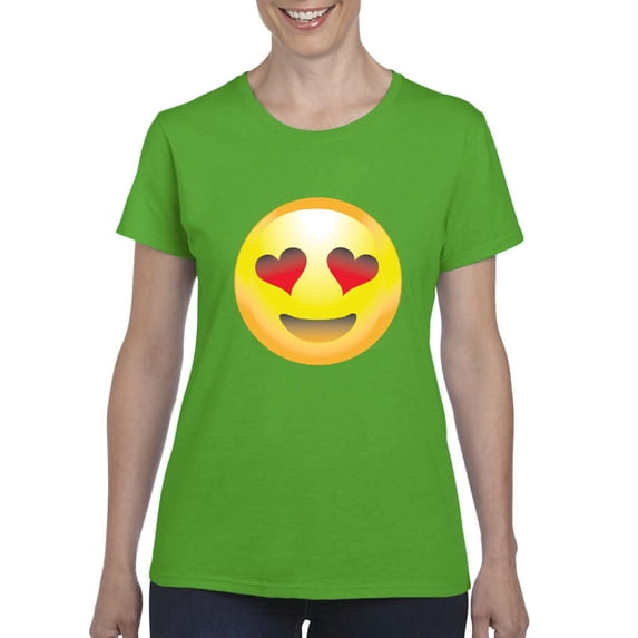 Women's T-Shirt Short Sleeve - Emoji Heart-Shaped Eyes