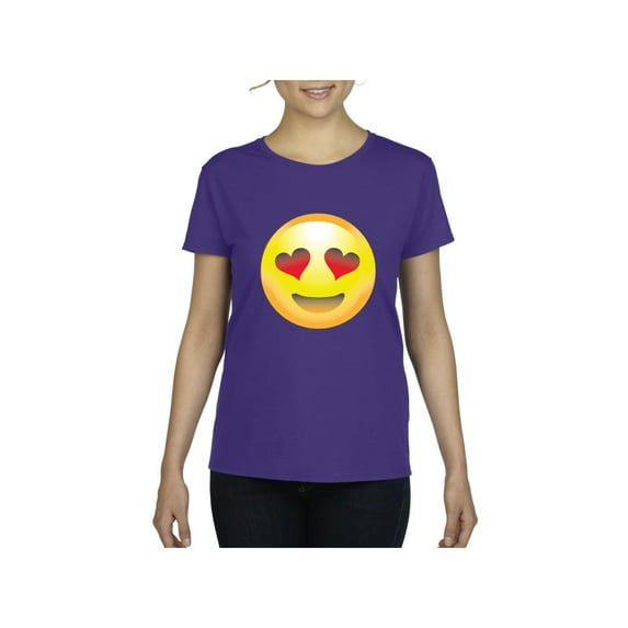 Women's T-Shirt Short Sleeve - Emoji Heart-Shaped Eyes
