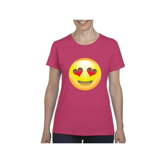 Women's T-Shirt Short Sleeve - Emoji Heart-Shaped Eyes