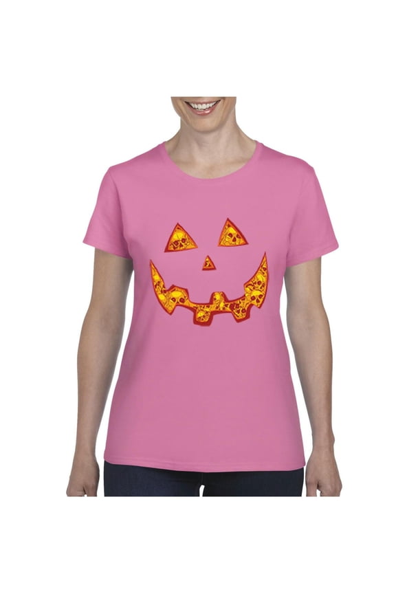 Women's T-Shirt Short Sleeve - Halloween Costume Pumpkin Face