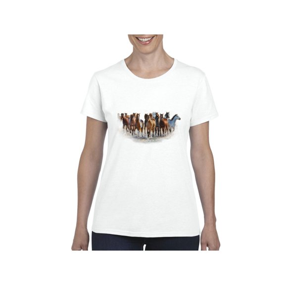 Women's T-Shirt Short Sleeve - Horses Herd