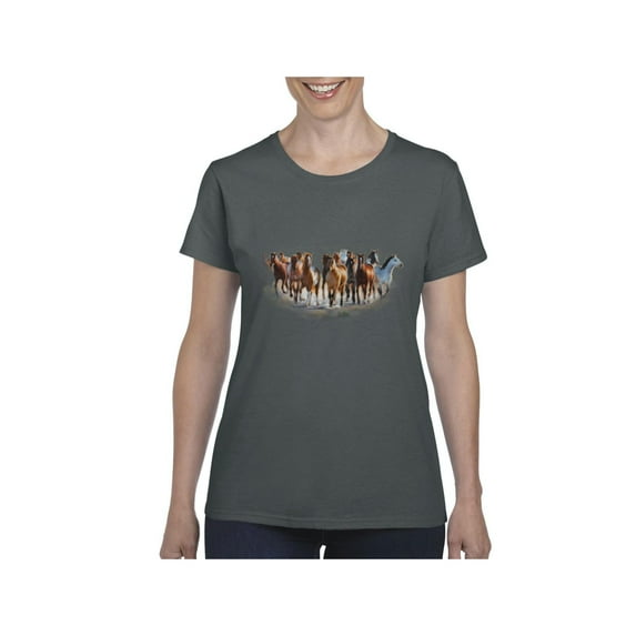 Women's T-Shirt Short Sleeve - Horses Herd