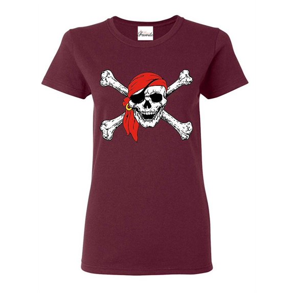 Women's T-Shirt Short Sleeve - Jolly Roger Skull & Crossbones