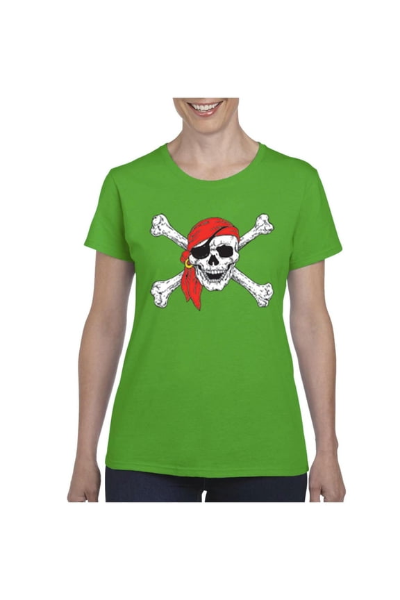 Women's T-Shirt Short Sleeve - Jolly Roger Skull & Crossbones