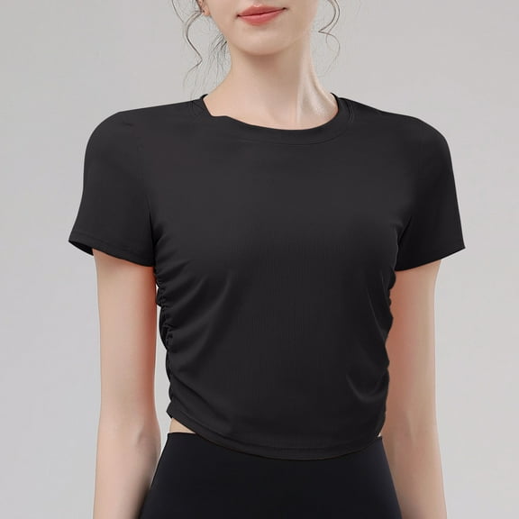Women's T-Shirt, Short Sleeve Round Neck Casual Top, Soft Stretch Polyester Spandex Blend for Everyday Wear