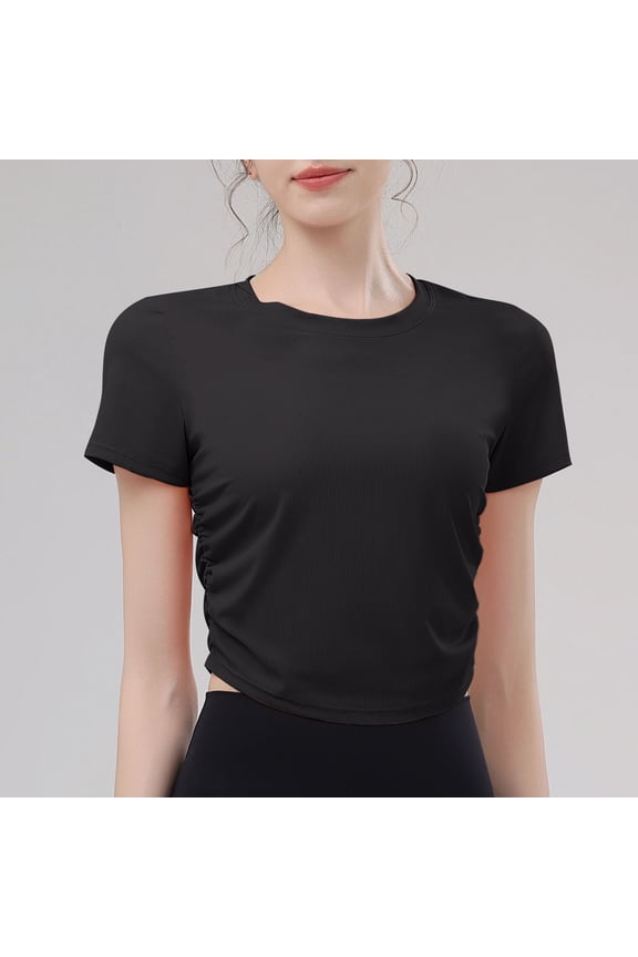Women's T-Shirt, Short Sleeve Round Neck Casual Top, Soft Stretch Polyester Spandex Blend for Everyday Wear