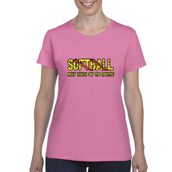 Women's T-Shirt Short Sleeve - Softball Play Hard or Go Home