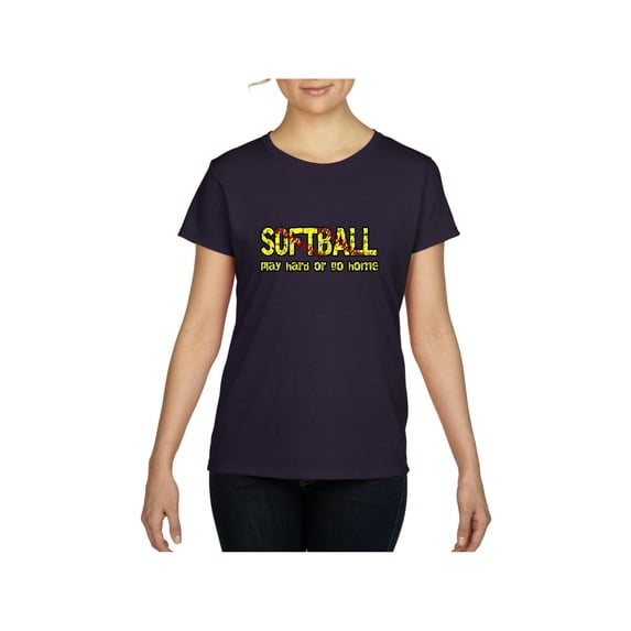 Women's T-Shirt Short Sleeve - Softball Play Hard or Go Home