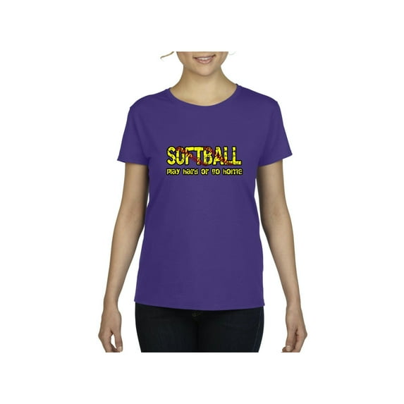 Women's T-Shirt Short Sleeve - Softball Play Hard or Go Home