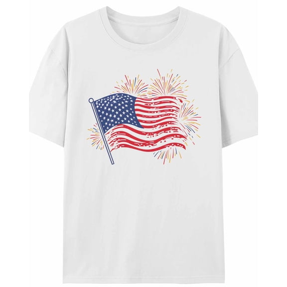 Women's T-Shirt Simple American Flag Stripes Stars Sparkle Short Sleeve Casual Tee Classic Crew Neck T Shirt for Women White, M