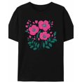 thumbnail image 1 of Women's T-Shirt Simple Cartoon Pink Flower Green Leaf Short Sleeve Casual Tee Classic Crew Neck T Shirt for Women Black, M, 1 of 7