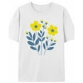 thumbnail image 1 of Women's T-Shirt Simple Cartoon Yellow Blue Flowers Short Sleeve Casual Tee Classic Crew Neck T Shirt for Women White, 2XL, 1 of 7