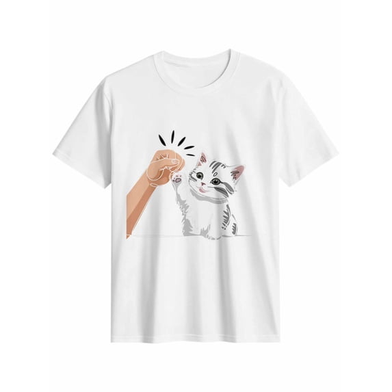 Women's T-Shirt Single Line Drawing Cute White Cat Line Short Sleeve Casual Tee Classic Crew Neck T Shirt for Women White, 2XL