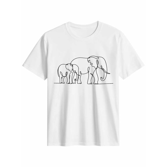 Women's T-Shirt Single Line Drawing Two Elephant Modern Art Short Sleeve Casual Tee Classic Crew Neck T Shirt for Women White, 2XL