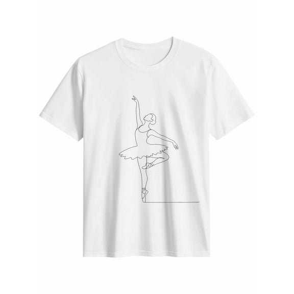 Women's T-Shirt Single Line Painting Modern Art Ballet Girl Short Sleeve Casual Tee Classic Crew Neck T Shirt for Women White, M