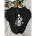 thumbnail image 1 of Women's T-Shirt，Skull Christmas Graphic Printed Tops, Short Sleeve Round Neck Vacation T-Shirt, Spring Summer Casual Tee, Funny，cotton，black，S-5XL, 1 of 5