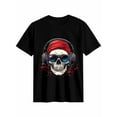 thumbnail image 1 of Women's T-Shirt Skull With Headphones Funny Short Sleeve Casual Tee Classic Crew Neck T Shirt for Women Black, 3XL, 1 of 7