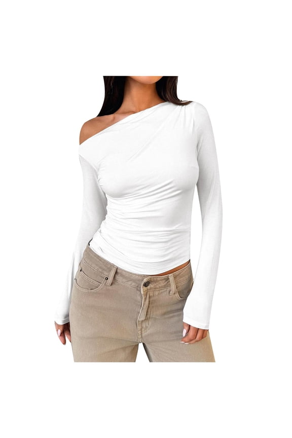 Women's T Shirt Slanted Collar Off Shoulder Long Sleeve Knit Top Summer High End Spicy Girl Designer Apparel