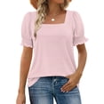 thumbnail image 1 of Women's T-Shirt, Square Neck Loose Fit Blouse with Lace Trim and Casual Stripe Print, Comfortable Short Sleeve Top for Daily Wear, 1 of 7