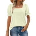 thumbnail image 1 of Women's T-Shirt, Square Neck Loose Fit Blouse with Lace Trim and Casual Stripe Print, Comfortable Short Sleeve Top for Daily Wear, 1 of 7