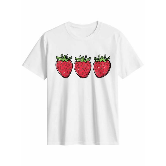 Women's T-Shirt Strawberry Fruit Short Sleeve Casual Tee Classic Crew Neck T Shirt for Women White, 2XL