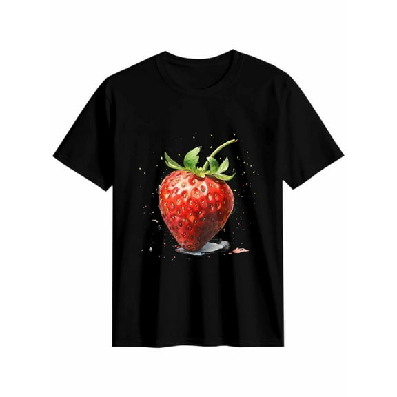 Women's T-Shirt Strawberry Short Sleeve Casual Tee Classic Crew Neck T Shirt for Women Black, L