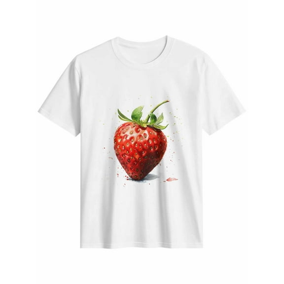 Women's T-Shirt Strawberry Short Sleeve Casual Tee Classic Crew Neck T Shirt for Women White, L