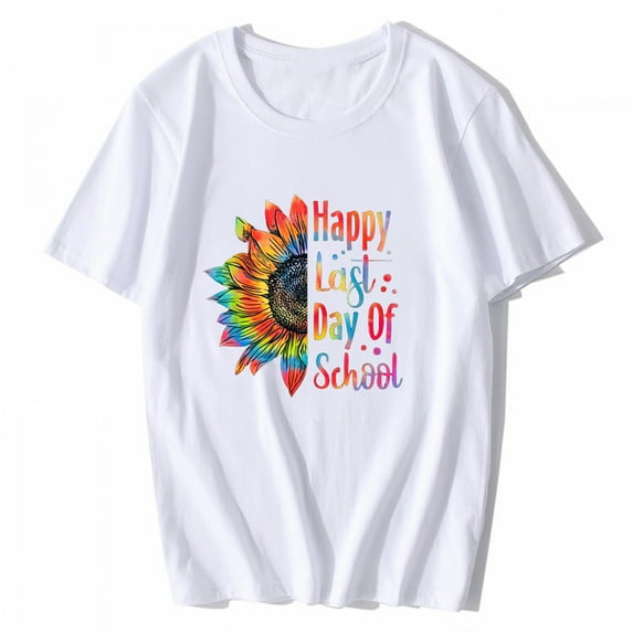 Women's T-Shirt Sunflower Last Day of School Teacher Gift End Year Preschool Casual Short Sleeve Top White Medium
