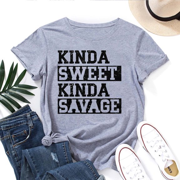 Women's T-Shirt Sweet Savage Tee Funny Graphic T-Shirt Soft Cotton Casual Short Sleeve Top