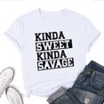 thumbnail image 1 of Women's T-Shirt Sweet Savage Tee Funny Graphic T-Shirt Soft Cotton Casual Short Sleeve Top, 1 of 5