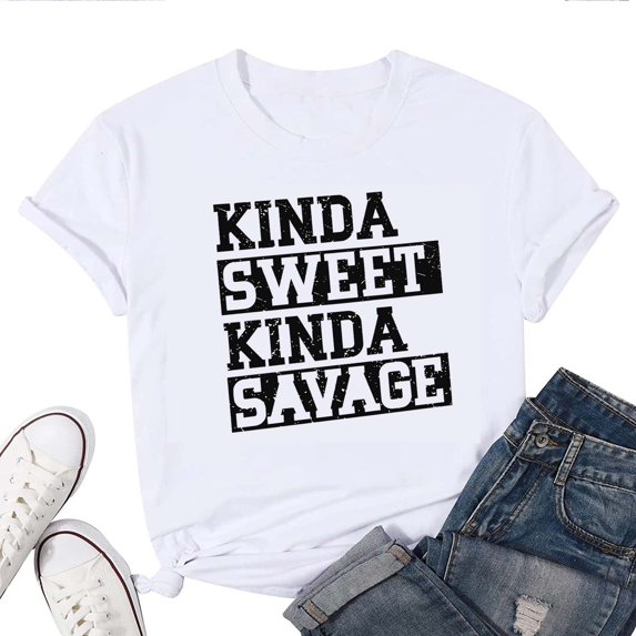 Women's T-Shirt Sweet Savage Tee Funny Graphic T-Shirt Soft Cotton Casual Short Sleeve Top