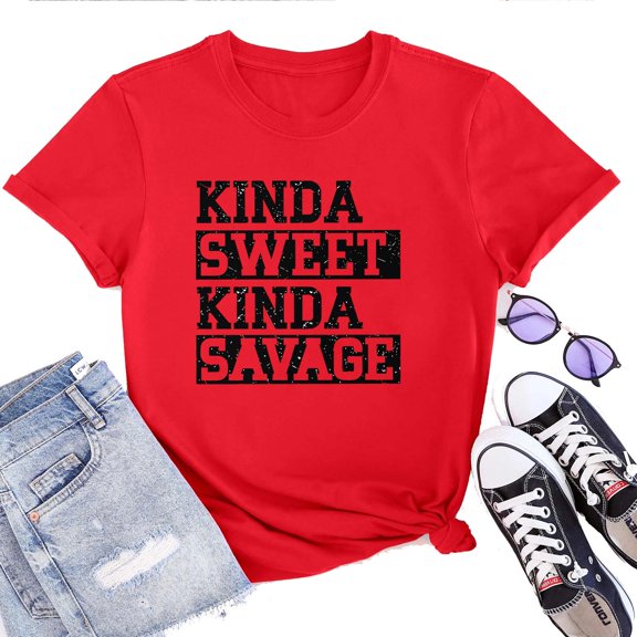Women's T-Shirt Sweet Savage Tee Funny Graphic T-Shirt Soft Cotton Casual Short Sleeve Top