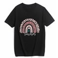 thumbnail image 1 of Women's T-Shirt Teacher Shirt for Women Teach Rainbow Leopard Graphic Casual Short Sleeve Top Black 2X-Large, 1 of 4