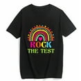 thumbnail image 1 of Women's T-Shirt Test Day Rock The Test Teacher Testing Day Rainbow Teacher Casual Short Sleeve Top Black 4X-Large, 1 of 4