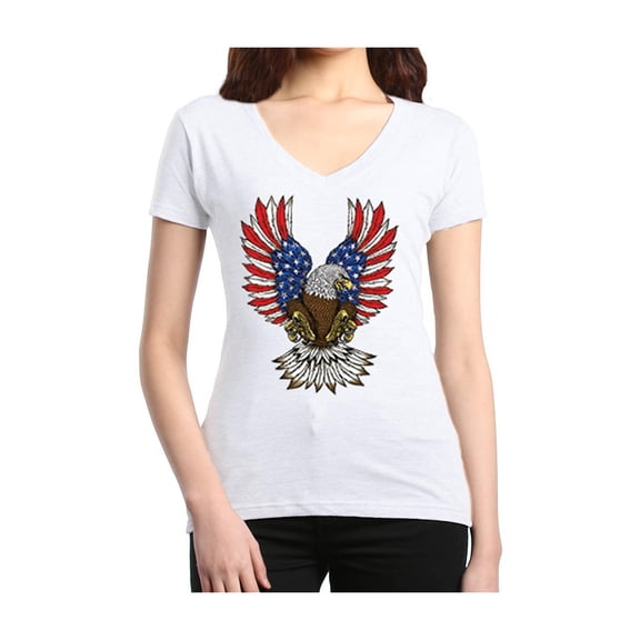 Women's T-Shirt V-Neck Short Sleeve - American Flag 4th of July