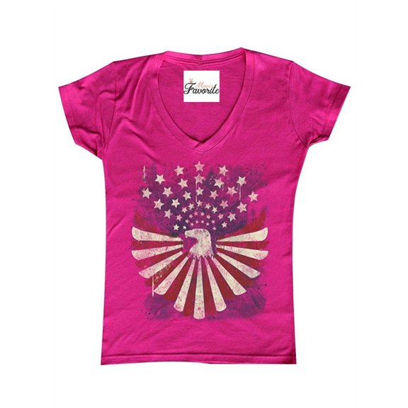 Women's T-Shirt V-Neck Short Sleeve - American Flag 4th of July